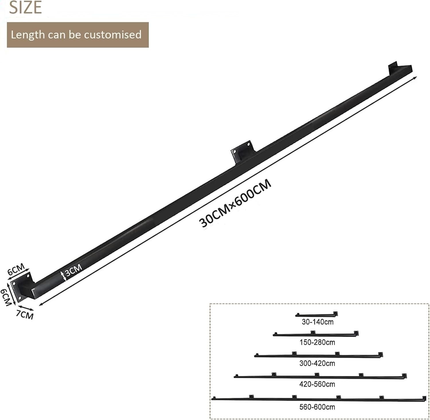 X&Z-XAOY Schwarzes Treppengeländer Handlauf Wandmontierte Korridor-Stützstange 1.5/2/m Treppenhandläufe für Innen und Außen Villa Loft Sicherheits-Treppengeländer(2m(6.5ft))