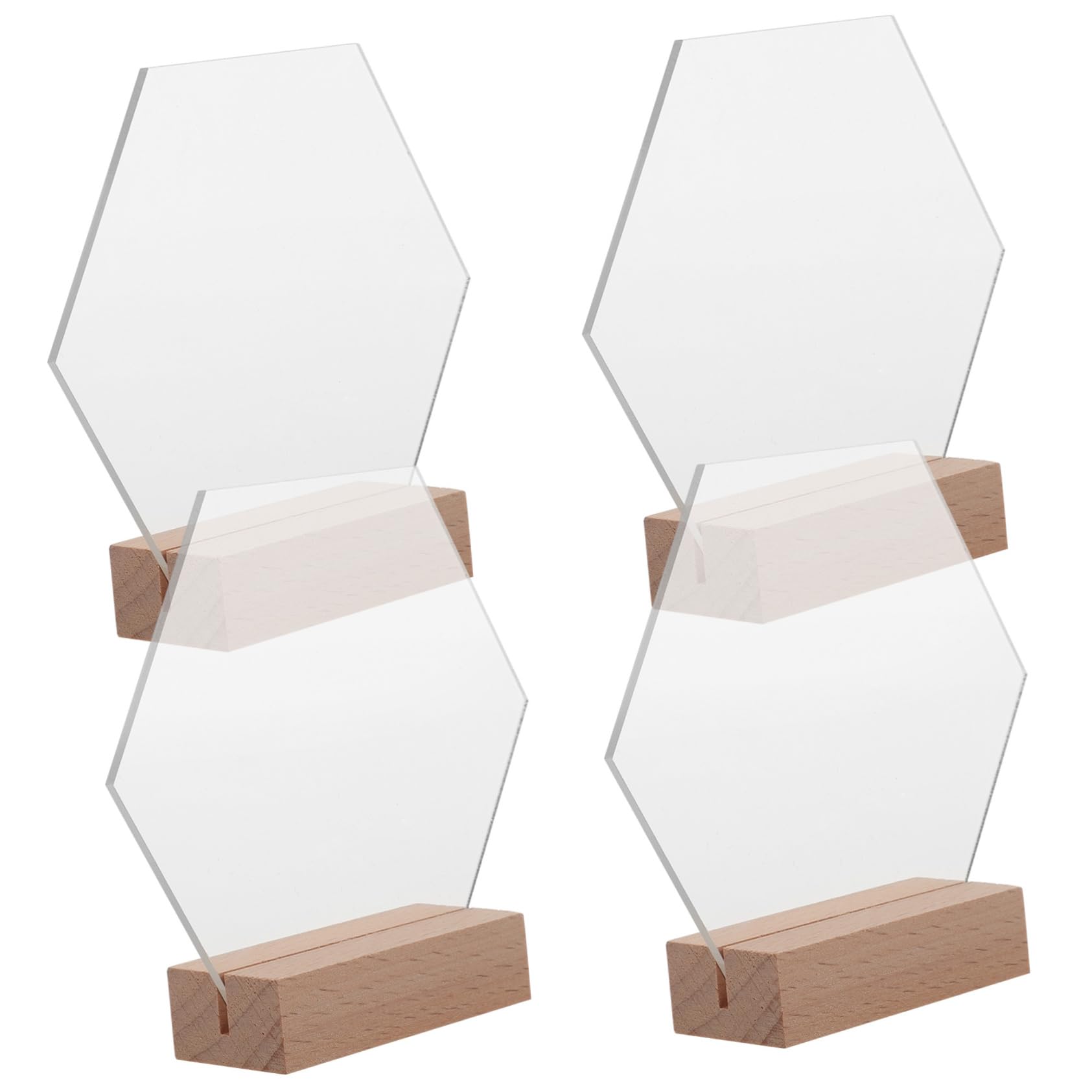 Panneaux hexagonaux en acrylique transparent Amosfun avec base bois pour mariage x4