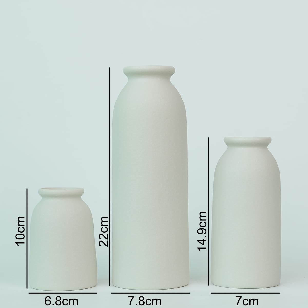 Set di 3 vasi di fiori in ceramica, per decorazioni, bianco, giallo, bianco (White Middle Size)