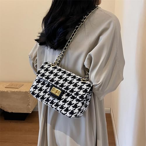 Houndstooth Chain Shoulder Cross body Bag for Women Handbag and purse Fashion Woolen Cloth Clutch3