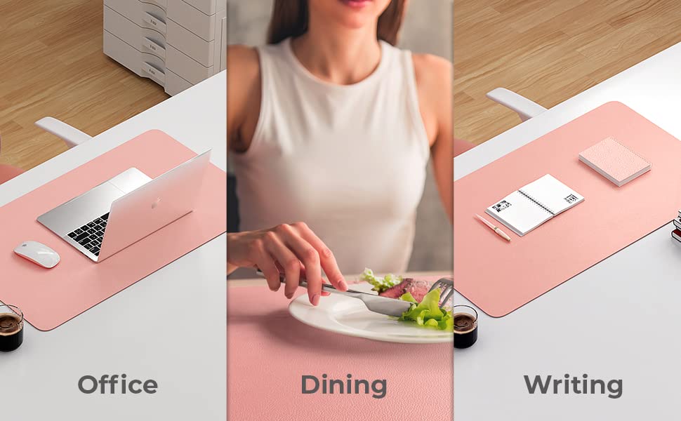 Image of AROPANA Vegan Leather Desk Mat | Large Reversible Mouse Pad & Computer Table Protector | Dual-Side Waterproof Extended Laptop Pad with Edge-Stitched Design (80 x 40 CM, Pink and Silver)