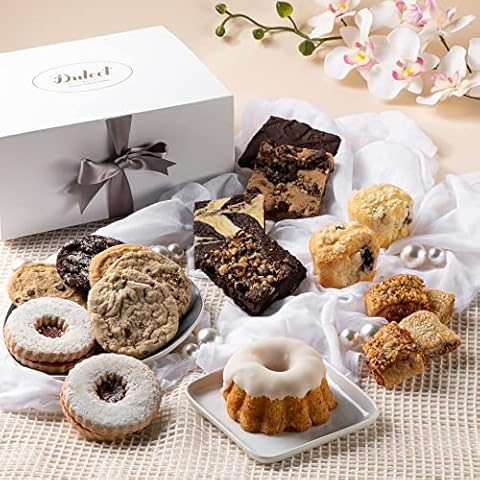 Dulcet Gift Baskets Elegant White Deluxe Designer Gift Box with an Array of Delectable Pastries Great Gift for Holidays, Get Well, Wedding/Anniversary, Friends, Women, Her, and Moms. Cover