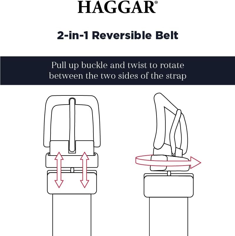 Haggar mens 2-in-1 Reversible Leather Belt for Dress Pants, Jeans, Khakis - Classic, Textured, Casual, Sport - Image 6