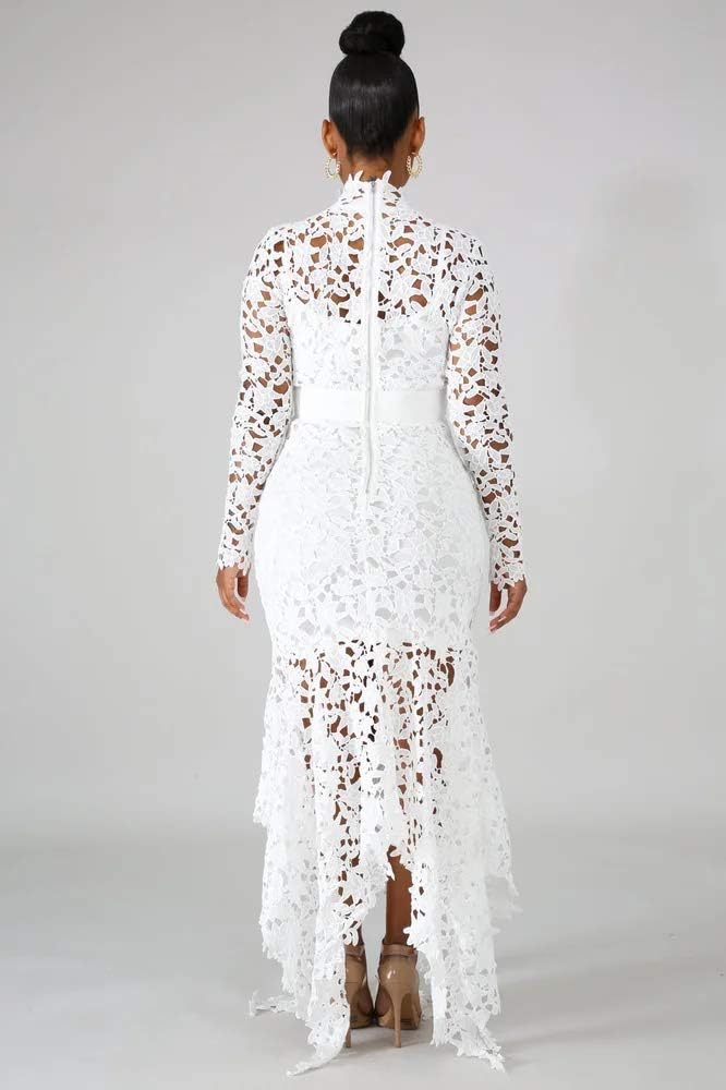 VERWIN Hollow Floor-Length Lace-Up Asymmetrical Women's Maxi Dress Sexy Lace Dress Party Evening Dress - Image 3
