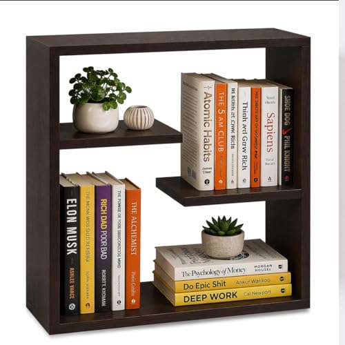 Image of Wooden Floating Shelf Wall Mount for Bedroom - Engineered Wood Display Rack for Living Room, & Office - Modern Wall Storage Shelf for Decor, Plants & Showpieces (Dark Brown, 50 x 20 x 53 cm)