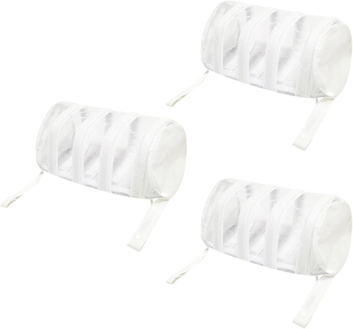 3pcs Sneaker Wash Pouches White Cylinder Mesh Laundry Bag