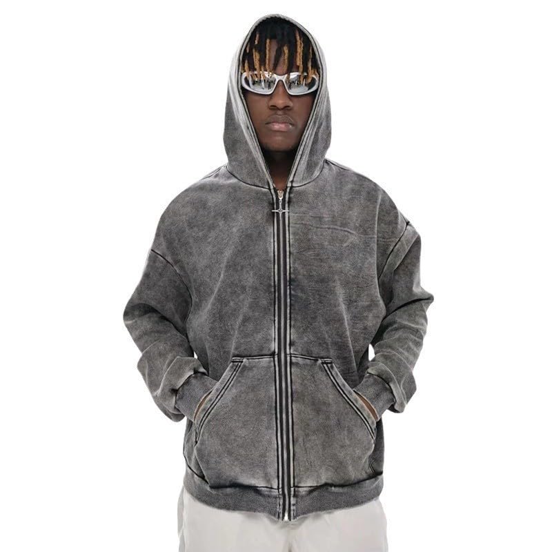 Men's plush thick loose long sleeved hoodie sweatshirt with zipper, autumn and winter streetwear
