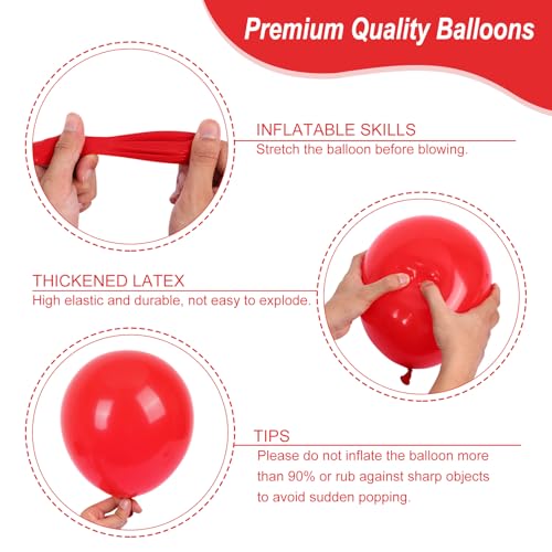 Image of RUBFAC 135pcs Red Balloons Different Sizes 18 12 10 5 Inch for Garland Arch, Latex Christmas Balloon for Birthday Party Wedding Decorations