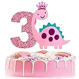 BEOXAGAR baby Girl Pink Dinosaur cake topper , Dinosaur 3rd Cake Topper,Dinosaur 3 Years Old Birthda