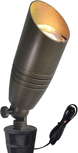 COLOER Focos LED de bajo voltaje, foco para exteriores con estaca, luces de entrada de jardín de latón de 12 V ACDC, iluminación impermeable IP65