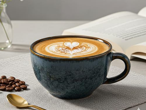 Image of Bodhi House Ceramic Soup and Coffee Wide Large Mug with Handle - Set of 1, 350 Ml Glossy Finish | Microwave Safe | for Maggi, Cappuccino, Latte, Green Tea - Reactive Blue
