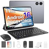Android 16 Tablet with Keyboard, 11 Inch Tablet with Octa-Core & Gemini AI, 20GB RAM+128GB ROM (1TB Expandable), 13MP+8MP Dual Camera, 8800mAh, Wi-Fi 6, Widevine L1, 2-in-1 with Mouse & Stylus (Gray)