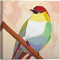 SIGNWIN Canvas Wall Art Cute Red, Yellow, White and Green Finches in Pink Coral Background Birds Oil Painting Minimalism Modern Colorful for Living Room, Bedroom, Office - 12x12 inches