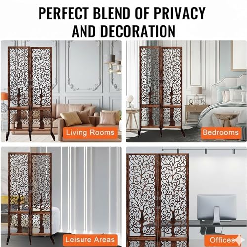 Image of Wooden Room Partition /Screen /Room Divider /Room Separator Traditional Handicrafts 6Ft (Dark Brown) (Tree 2 Panel with Stands)