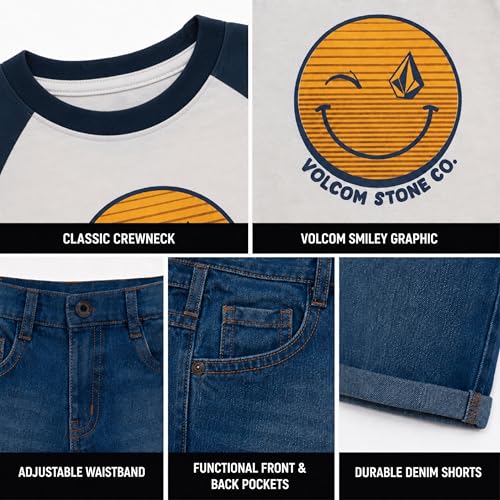 Image of Volcom Infant Toddler Boy Shorts Set - 2 Piece Short Sleeve Graphic Tees & Denim Shorts - Toddler Summer Clothes (12M-7)