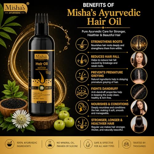 Image of Misha Ayurvedic Hair Oil for Hair Growth & Hair Fall Control with Bhringraj, Amla and Shikakai | Natural Herbal Hair Oil | For Men & Women | 100ml (Pack of 2)