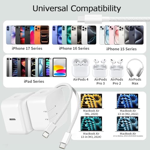 Image of 6FT Fast Charger for iPhone 17 /16,2Pack 40W Dynamic Foldable Type C Power Adapter with 60W Max with 6FT Fast Charging Woven Cable for iPhone 17 Pro Max /17 /Air /16 /16 Pro /15Pro Max,iPad Pro /Air /Mini