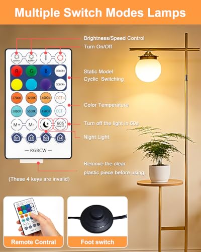 Image of Lightdot RGBCW Floor Lamp for Living Room with Remote, Modern Standing Tall Lamp with Storage Table, Cross-Shaped Lamp Head and U-Pole Base Style for Bedroom, Office, Home Decor, Foot Switch