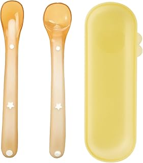 مجموعة ملاعق سيليكون للأطفال بشنطة حمل سهلة الإمساك من الدرجة الغذائية لتدريب الأطفال مع أطراف ناعمة من اي سي في في، مجموعة ملاعق للأطفال الرضع من قطعتين