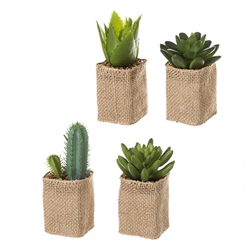 Dcasa - Cactus artificial en maceta en tela de saco