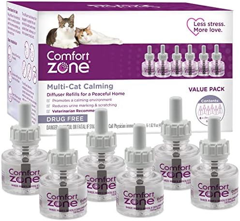 Comfort Zone Multi Cat Calming Diffuser Refills: 6 pack; Pheromones to Reduce Stress, Spraying & Scratching