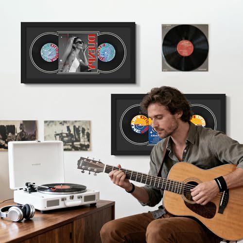 Image of DUENPY 15.6x31.5 Vinyl Frame For 12.5x12.5 Cover Double Black Mat | Displays 12.5x12.5 Album Cover Art, Supports Wall Mounting For Home Music-Themed Wall Decor.