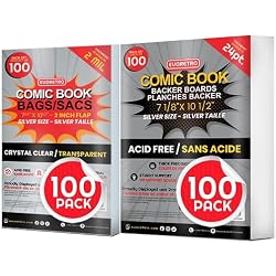 Comic Book Bags and Boards - Silver Age Comic Book Storage with 24 Pt Comic Backing Board for Comic Book Bulk Retail Bags kit (Pack of 100 Each) by EVORETRO