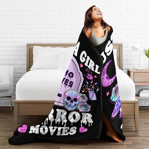 Image of Just A Girl Who Loves Horror Movie Blanket Ultra-Soft Warm Plush Soft Throw Gifts Lightweight Flannel Blankets for All Season Bed Couch Chair Living Room 60 inchx50 inch Medium for Boys Girls
