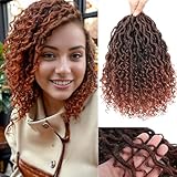 New Goddess Locs Crochet Hair with Culy End 8 Packs 10Inch Copper Red River Locs Braids Hair for Black Women Curly Faux Locs Braids Hippie Locs Boho Protective Hairstyle Hair Extensions(#T1B/350)