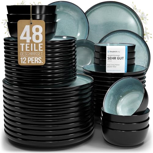 Steingut Geschirrset 12 Pers. Ibiza 48-tlg Hochwertiges Mediterranes...