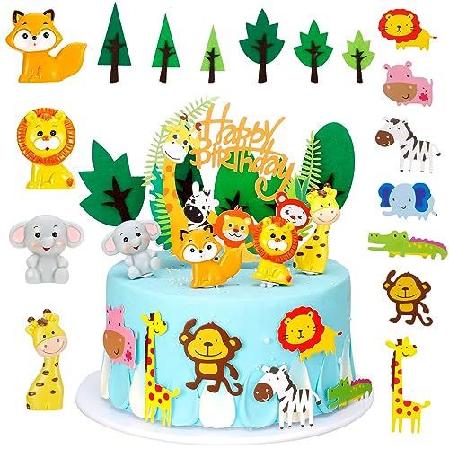Waldtiere Tortendeko-Set – 5 Cake Topper Mit Elefant & Tieren | Für Kindergeburtstag, Dschungel-Party, Cupcakes & Kuchen