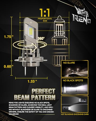RENO H7 Bulb, H7 Fog Bulb 6500K with No Adapter Needed H7LL with Turbo Fan Plug-N-Play 30,000LM, Pack of 2