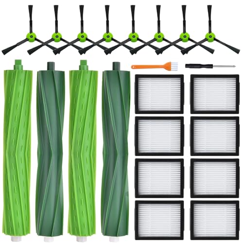 BaBuzom Accessoires pour iRobot Roomba i7 i7+ i8 i8+ j7 j7+ i3 i3+ i4 i4+ i6 i6+ E5 E6 E7 Combo i5 i5+ j5 j5+ Aspirateur, 4 Brosse en Caoutchouc, 8 Filtres, 8 Brosses Latérales