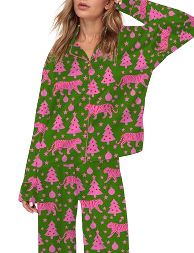 Image of SHESHOW Satin Pajamas Set for Women Set Long Sleeve Button Down Pjs Sets 2 Piece Loungewear Animal Sleepwear XS-XXL