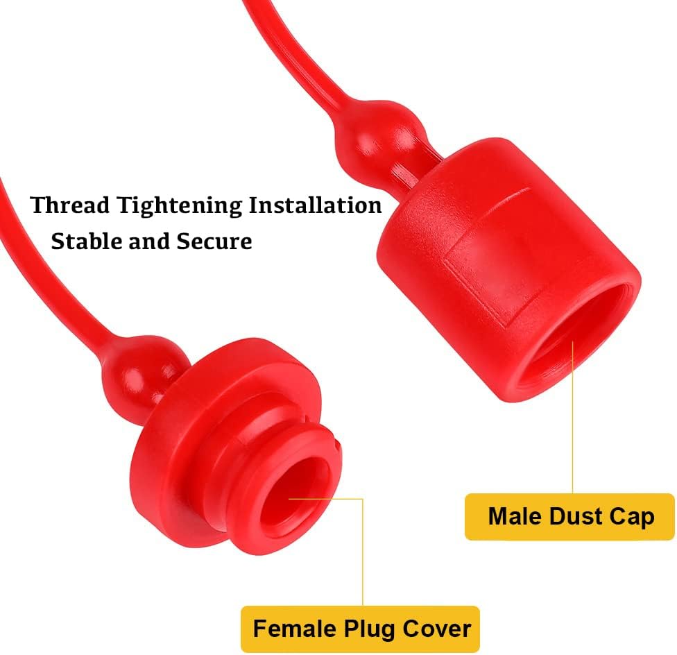 4Sets Hydraulic Quick Coupler Male Dust Cap and Female Plug Cover, Red Rubber Dust Caps/Plugs with Retention Ring Keeps Cap Attached to Hose (4Sets-Four Colours, ISO-A 3/8)