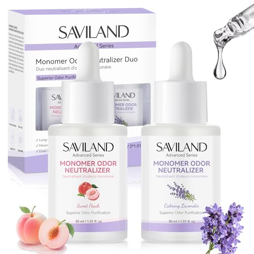 SAVILAND Advanced Monomer Drops 2PCS: Peach Lavender Scent Monomer Drops for Smell Superior Odor Purification Monomer Odor Neutralizer for Acrylic Nail Liquid with Dropper for Home DIY 1.01 fl. oz