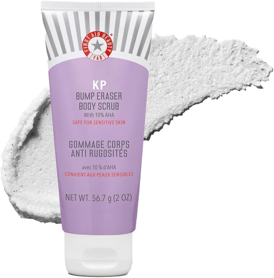 First Aid Beauty - KP Bump Eraser Body Scrub with 10% AHA, Keratosis Pilaris Skin Exfoliater with Glycolic and Lactic acids, Helps Reduce Chicken Skin Bumps, Safe for Sensitive Skin, 4 oz