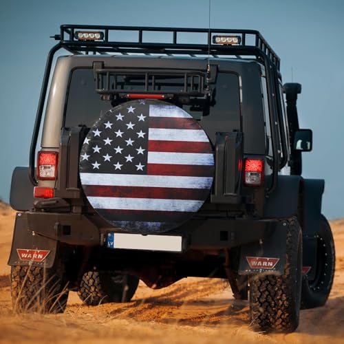 Image of Spare Tire Cover American Flag Polyester Universal Waterproof Corrosion Protection Wheel Covers for Trailer RV SUV Truck and Many Vehicles 14 inch