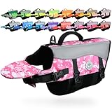 Vivaglory Dog Life Jackets, Pet Life Vest Lifesaver Dog Life Preserver with Extra Padding for Dogs, Camo Pink, S
