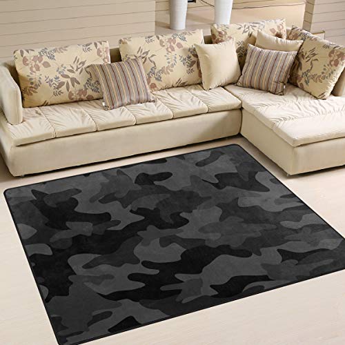 Alaza Dark Black Camo Camouflage Abstract Geometric Area Soft Non Slip Floor Mat Washable Carpet For Bedroom Living Room 1 Piece 5X7 Feet #TOP23
