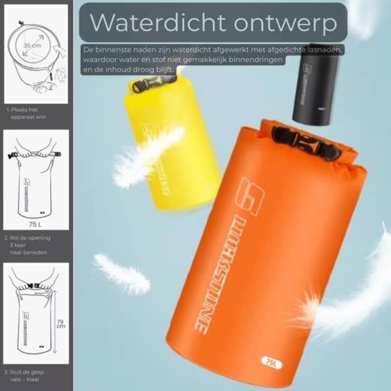 75L Zewnętrzna wodoodporna torba Dry Bag - Lekka torba do przechowywania w podróży i na kemping (pomarańczowa) - 3 sztuki