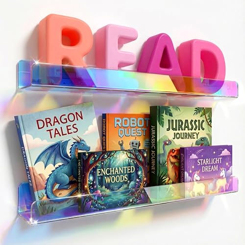 Image of 2 Packs 24 inches Iridescent Acrylic Shelves,Book Shelf for wall