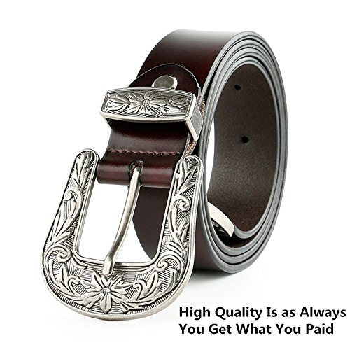 Jasgood Women Leather Belts Ladies Vintage Western Design Black Waist Belt For Pants Jeans Dresses（Suit Waist Size 33-37 Inches,Coffee） #TOP1