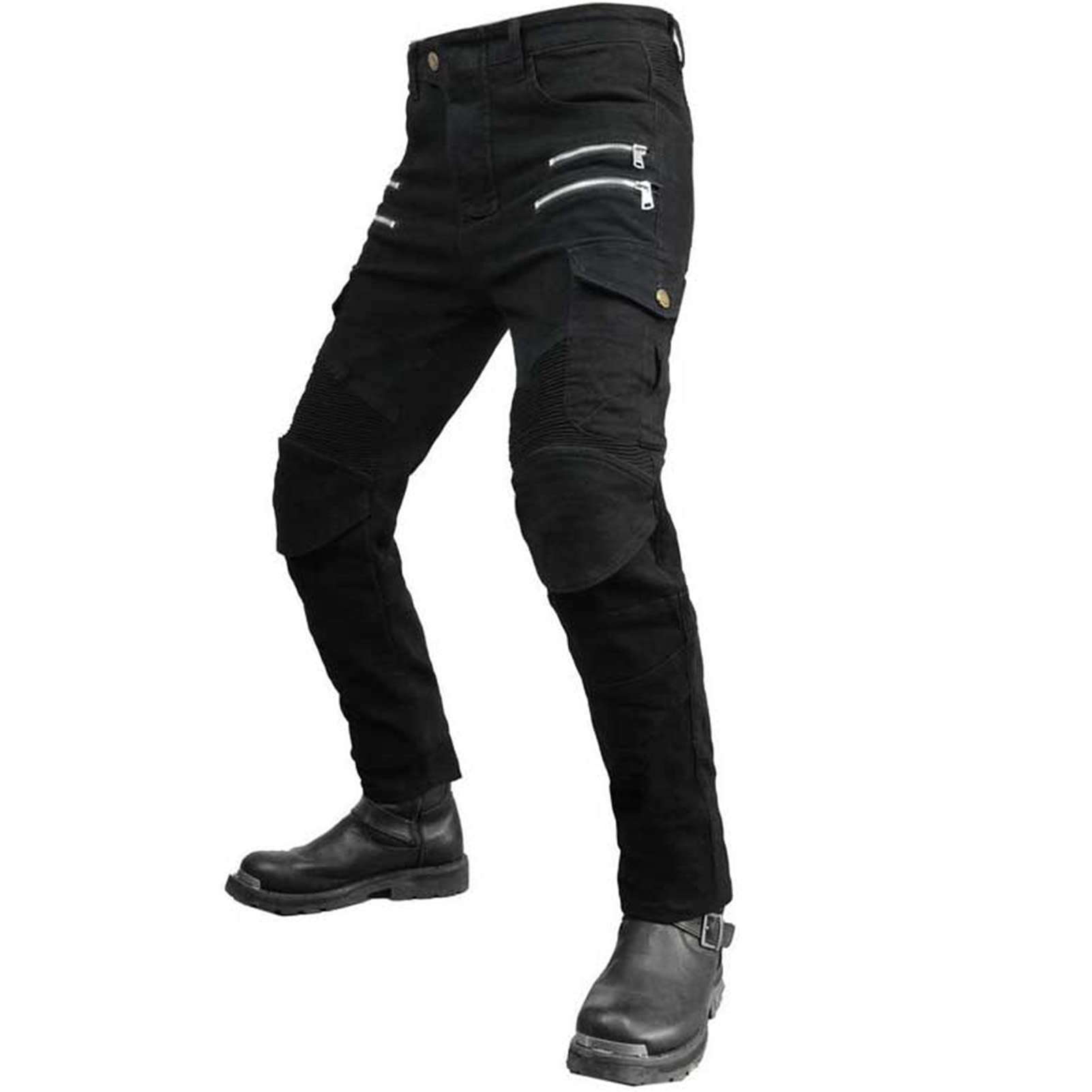 BEDSETS Pantaloni da moto Pantaloni protettivi, Pantaloni da motociclista da moto da uomo - Pantaloni jeans realizzati con aramide con armatura protettiva CE (Nero,XXS)