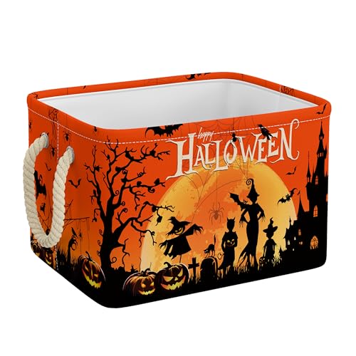 Pumpkin Halloween Storage Basket Castle Witch Ghost Basket with Handles Collapsible Storage Bins Boxes Halloween Gifts Container Organizer for Home Bedroom Office Decor