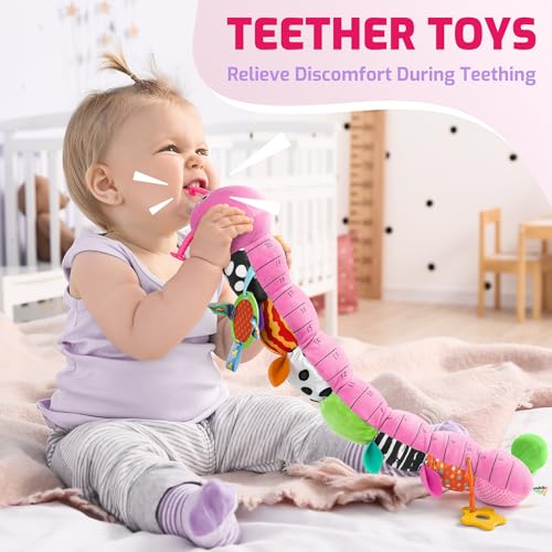 Image of Sumobaby Baby Toys 0-6 6-12 Months,Music Caterpillar Plush Toy with Baby Mirror, Pull String&Crinkle Rattle,Infant Sensory Toys,Tummy Time for 0-3-6-12 Month Boys Girls Newborn Gifts (Pink-Leaf)