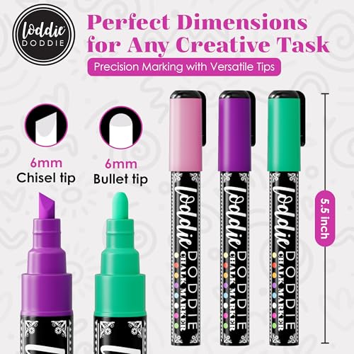Image of Loddie Doddie Chalk Markers - Pack of 16, Reversible 6mm Tips - Vibrant Chalkboard Designs with Chalkboard Markers - Easy Erase on Glass & Whiteboards with Dry Erase Pen