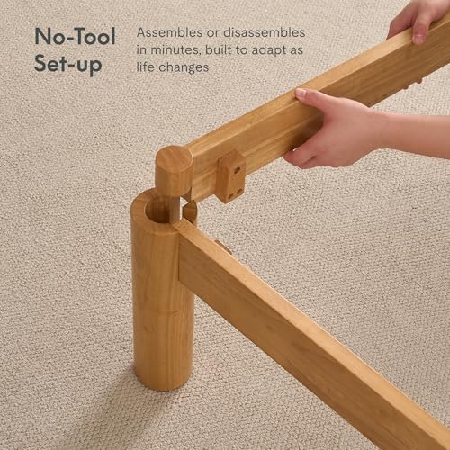 Image of FLEXISPOT Hako G2 Japanese Joinery Bed Frame, Solid Rubberwood King Platform Bed with Storage Headboard, IAS&SGS Certified, Japandi Minimalist, No Tools Assembly, 1500lb Capacity, 10-Year Warranty