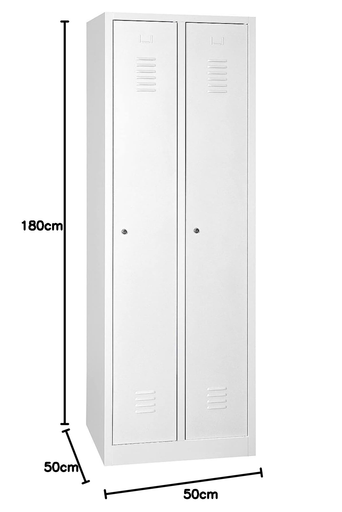 Schrank & Stuhl Spind – Metallspind mit Zwei Abteilen 180 x 50 x 50 cm, Schließfachschrank mit Hutboden & Zylinderschlössern, Lieferung komplett montiert, Grau