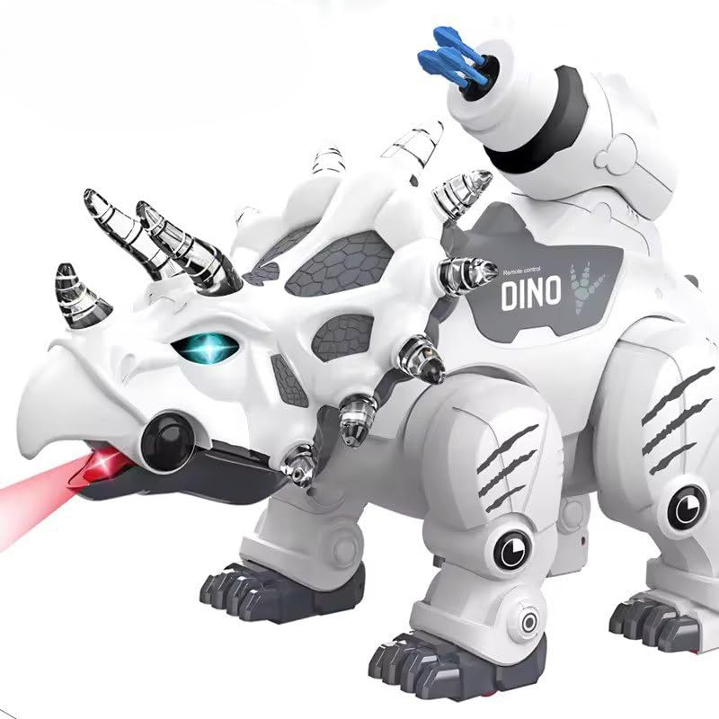 KING FORU Dinosaur Robot - Educational Mechanical Dinosaur with Automatic Walking, Opening/Closing Mouth, Voice Spraying, Glowing Light & Swaying Neck and Tail - Toy for Kids